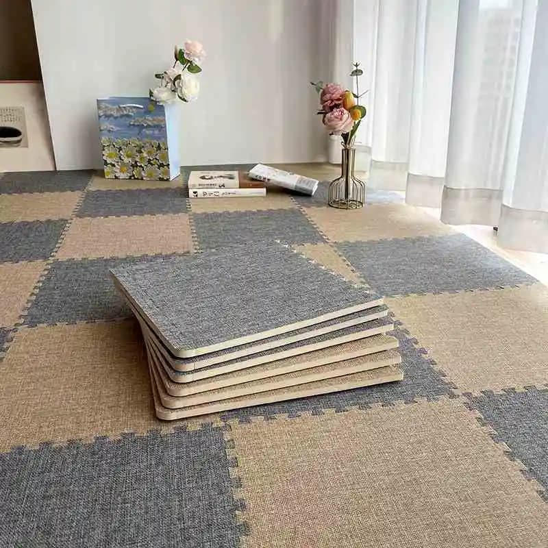 Tappeto in lino stile giapponese per camera da letto, dormitorio, soggiorno, facile da mantenere e lavabile, tappeto decorativo per camera da letto