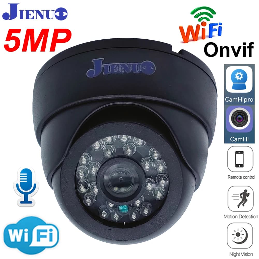 JIENUO Wifi IP Camera Black Dome HD infrared night vision Cctv Surveillance video Onvif 1080P Audio Wireless Home CamHi 2MP