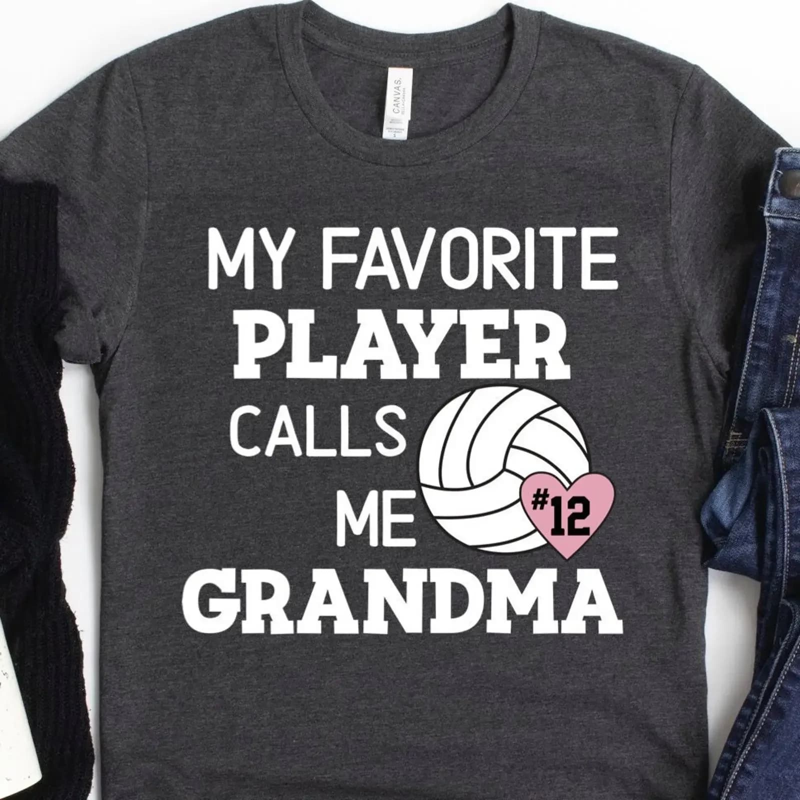 My Favorite Player Calls Me Grandma Custom Number Volleyball T Shirt Game Day Sports vintage Washed Stylish Breathable fashion