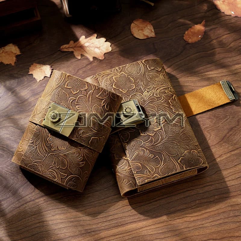 Vintage Handmade Leather Notebook Journal, Antique European Leather Password Lock Diary, Cowhide Retro Notepad Sketchbook