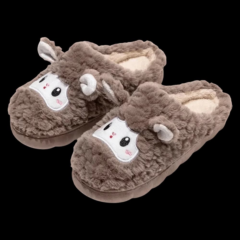 Fashion Thick Sole Women Warm Slippers Soft Cute Non-Slip Sheep Slippers Furry Winter Autumn Cotton Slippers Indoor Use