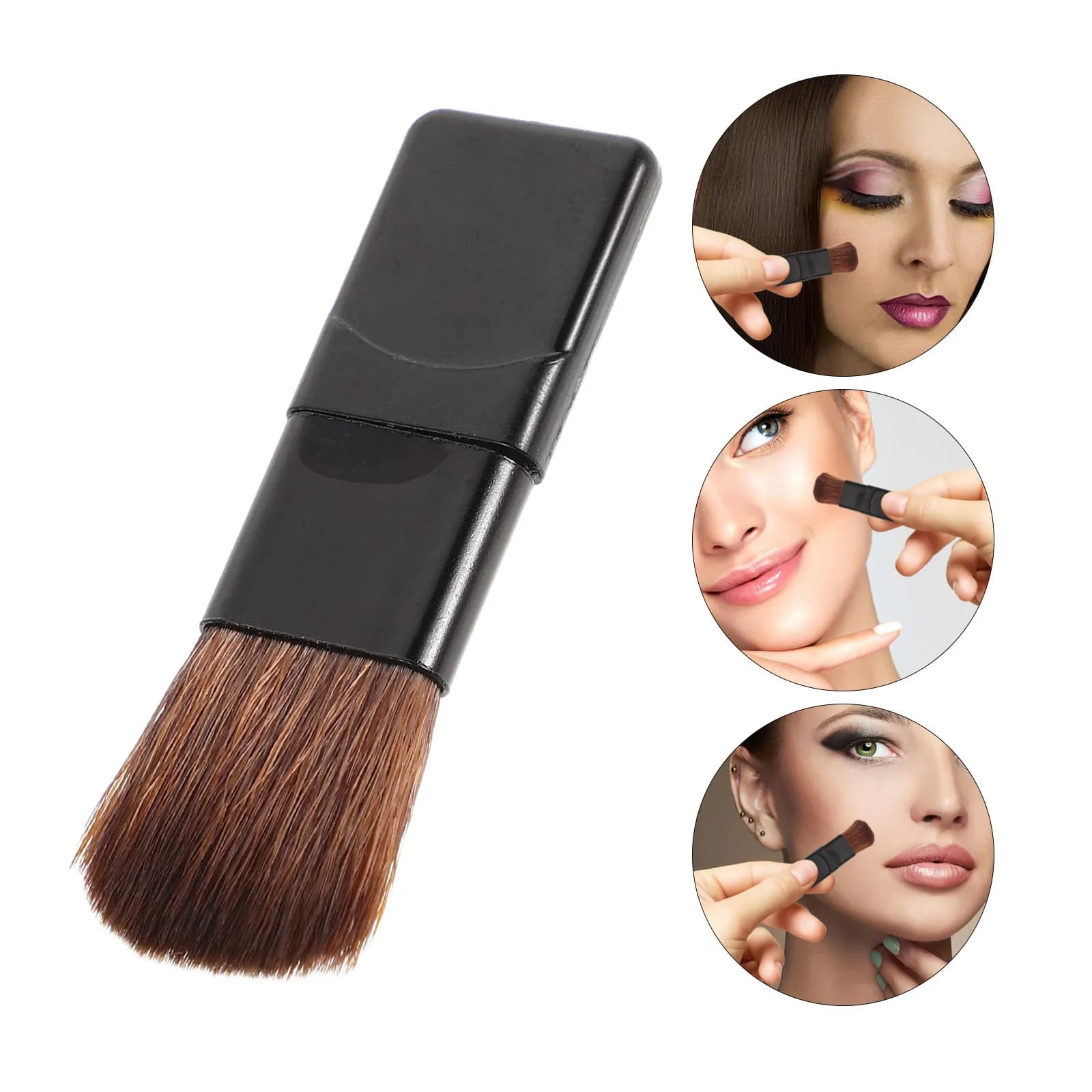 Set di 5 Pennelli per Trucco, Pennello Piatto per Blush, Mini Applicatore per Fondotinta, Setole Morbide in Fibra, Portatile per Viaggi