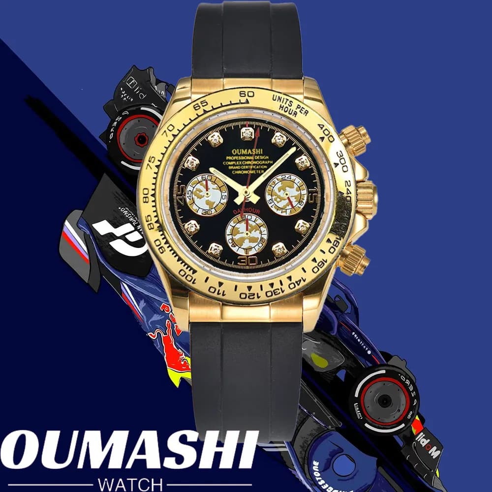 39 mm quartz watch, chronograph, sapphire crystal, VK63 movement, GEMS dial, stainless steel men's watch, light hands