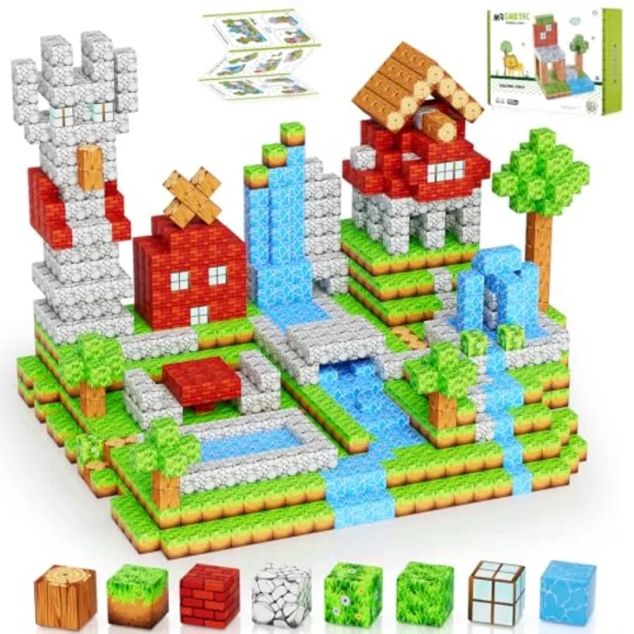 Magnetic Blocks 103PCS 1 inch Magnetic Building Blocks, Magnet Tiles Stacking Cubes Toy for Build Forest World Set, STEM Game T