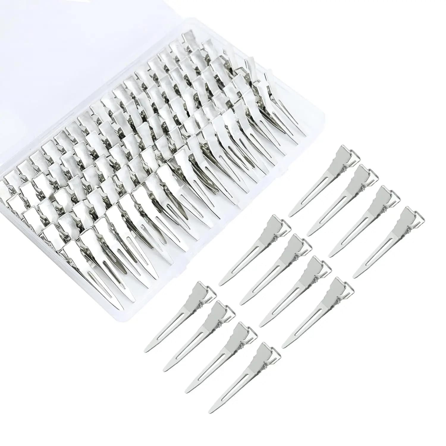 100 Pezzi Clip a Coccodrillo in Metallo Antiruggine da 1,77 Pollici, Accessori per Acconciature e Fai-da-Te in Scatola Trasparente