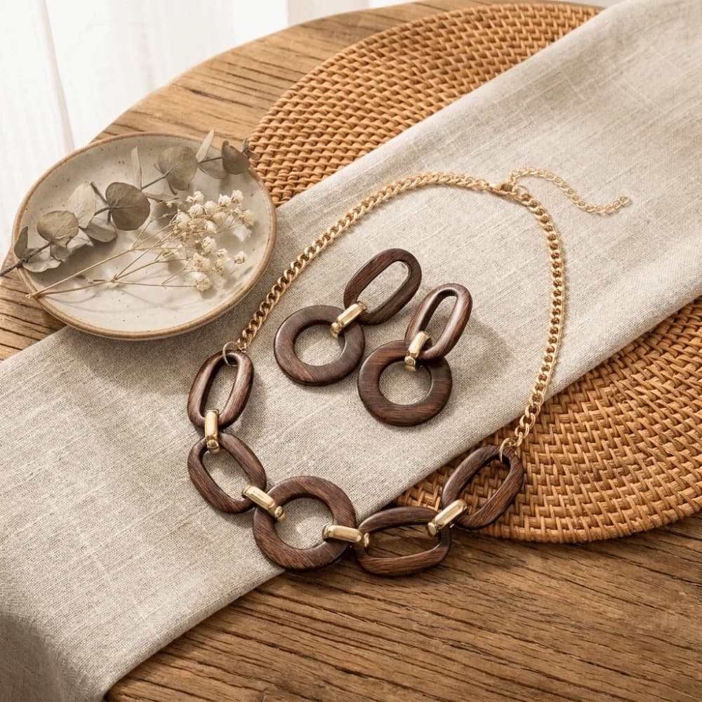 Geometric Acrylic Jewelry Set Round Design Exaggerated Choker Earrings Set Lightweight Oval Link Necklace Set Party Wear