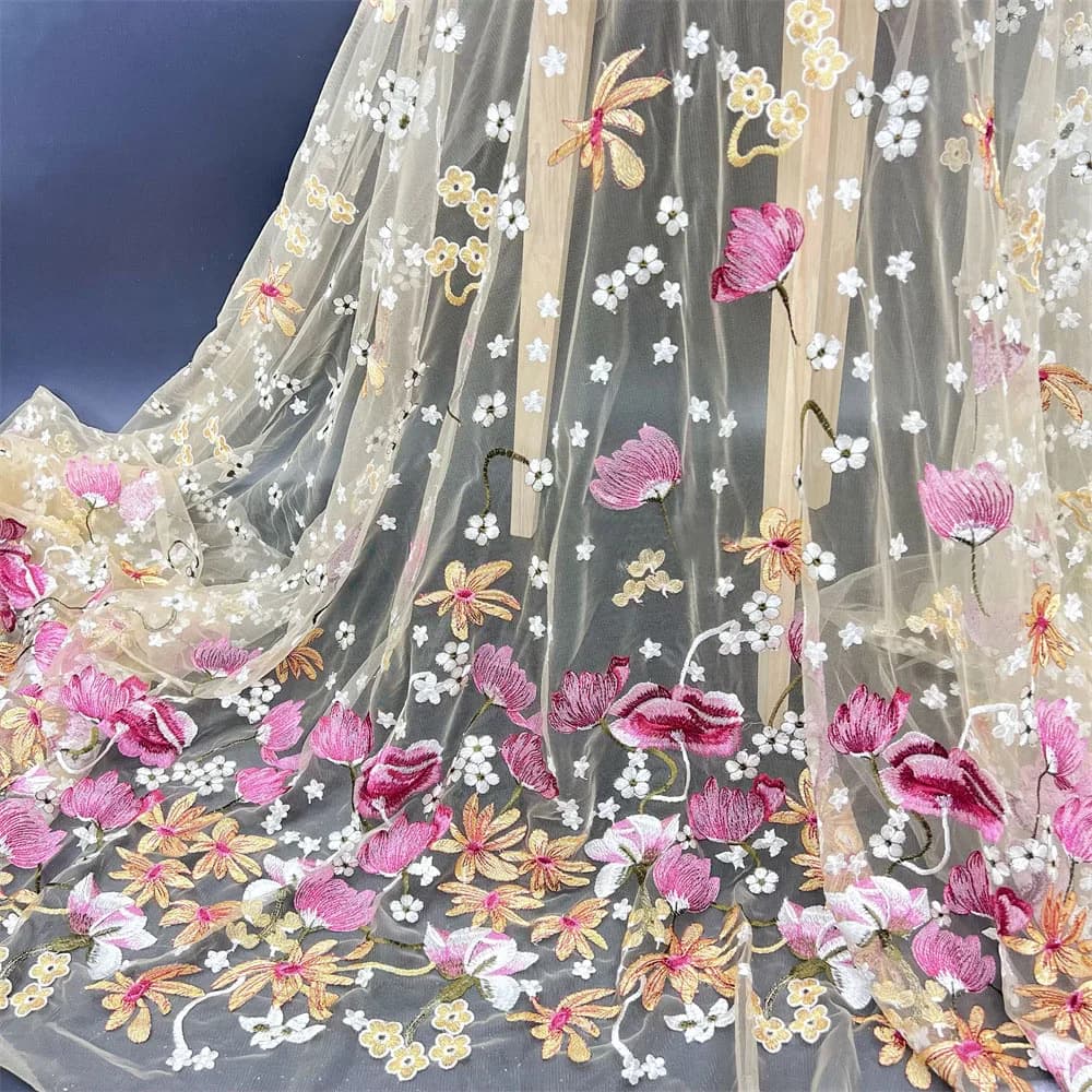 2 Yards 130cm Wide Hot-Selling Ultra-Dense Colorful Floral Embroidered Fabric Cloth for Dresses Trench Coats & Cheongsams