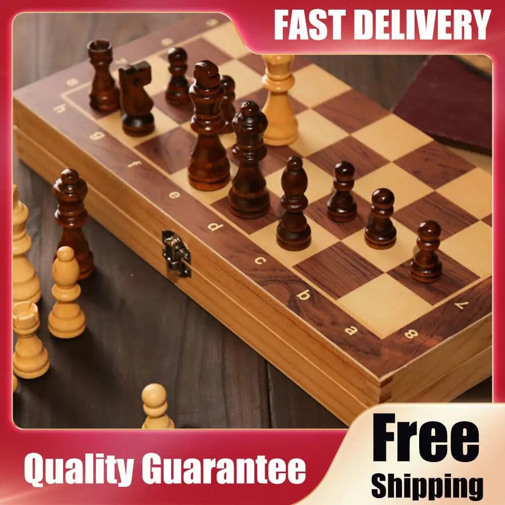 Large Chessboard Developing Strategic Thinking 29x29cm 3 in 1 Chess Chekers Backgammon No Chess Wooden Set for Kids Adults