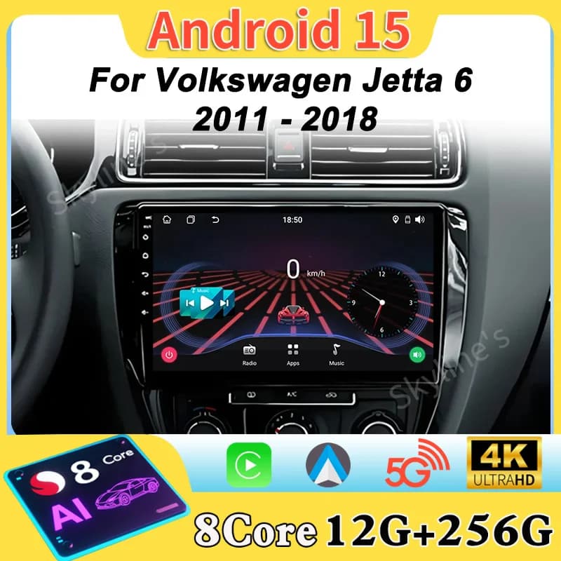 Autoradio Android 16 for Volkswagen Jetta 6 2011-2018 with Carplay, Car Screen, Smart Systems for Auto, 8 Core, 5G, DSP