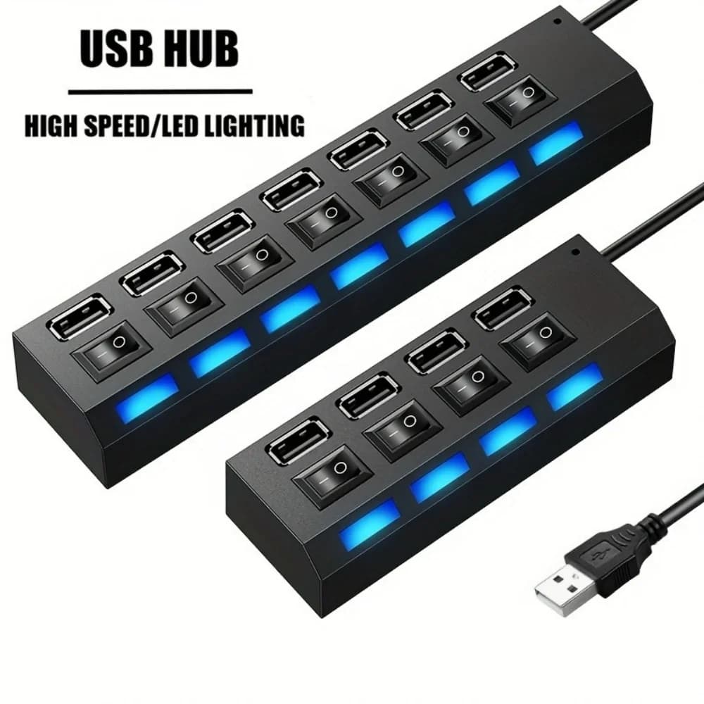 USB 2.0 Hub 5Gbps High Speed Multi USB Ports Power Adapter Expander LED USB 4/7 Ports Splitter With Switch For Laptop Computer