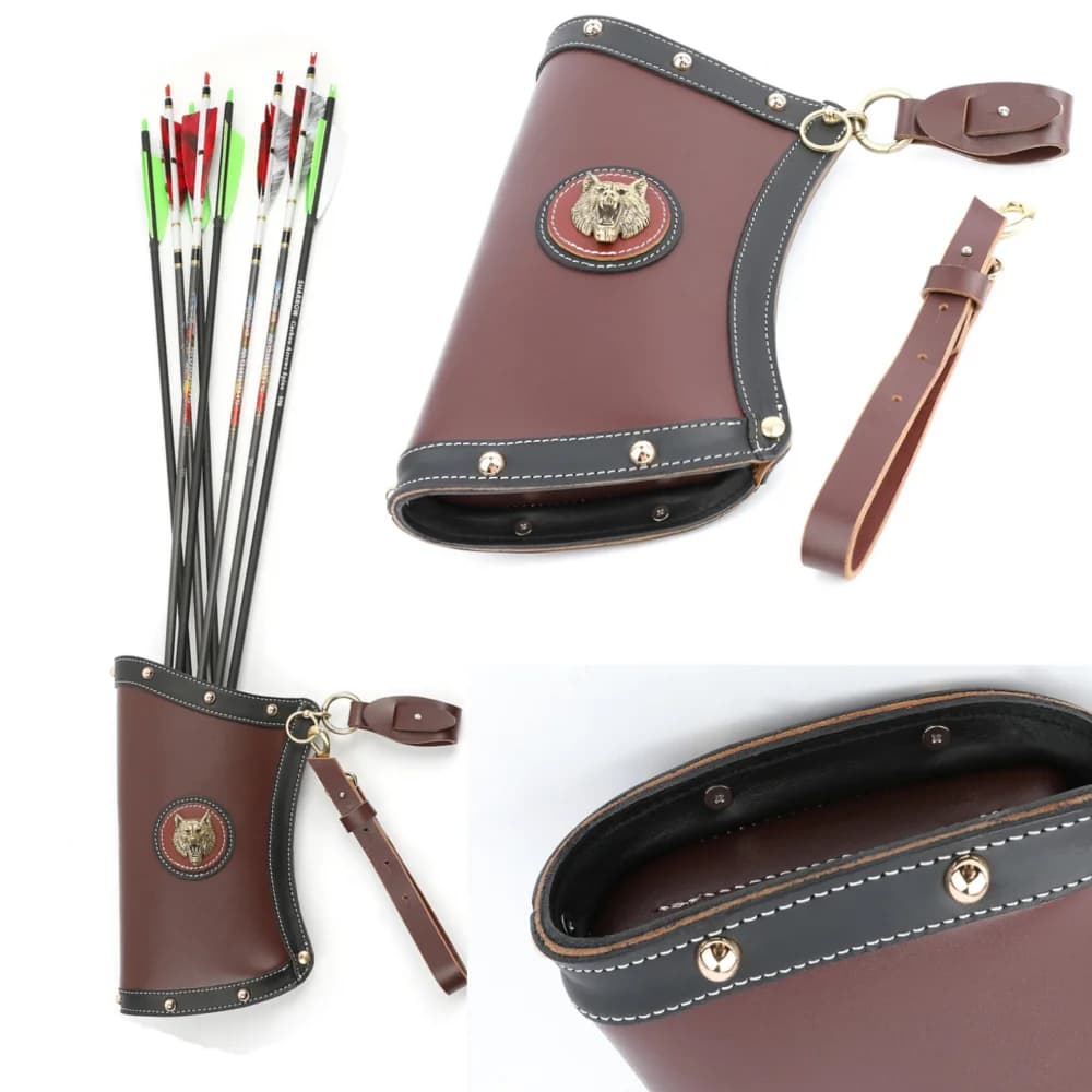 1pc Faretra Tiro con l'arco Pelle bovina Porta frecce Vita Carry Freccia Borsa di stoccaggio Arco tradizionale Arco lungo Arco da caccia Bersaglio di tiro Acc