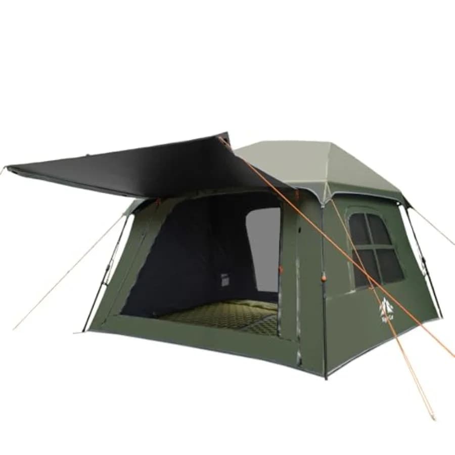 Tenda Cabina per 4 Persone con Veranda e Telo Antipioggia, Impermeabile, Montaggio Istantaneo e Facile, Tenda Familiare Nera per Campeggio all'Aperto