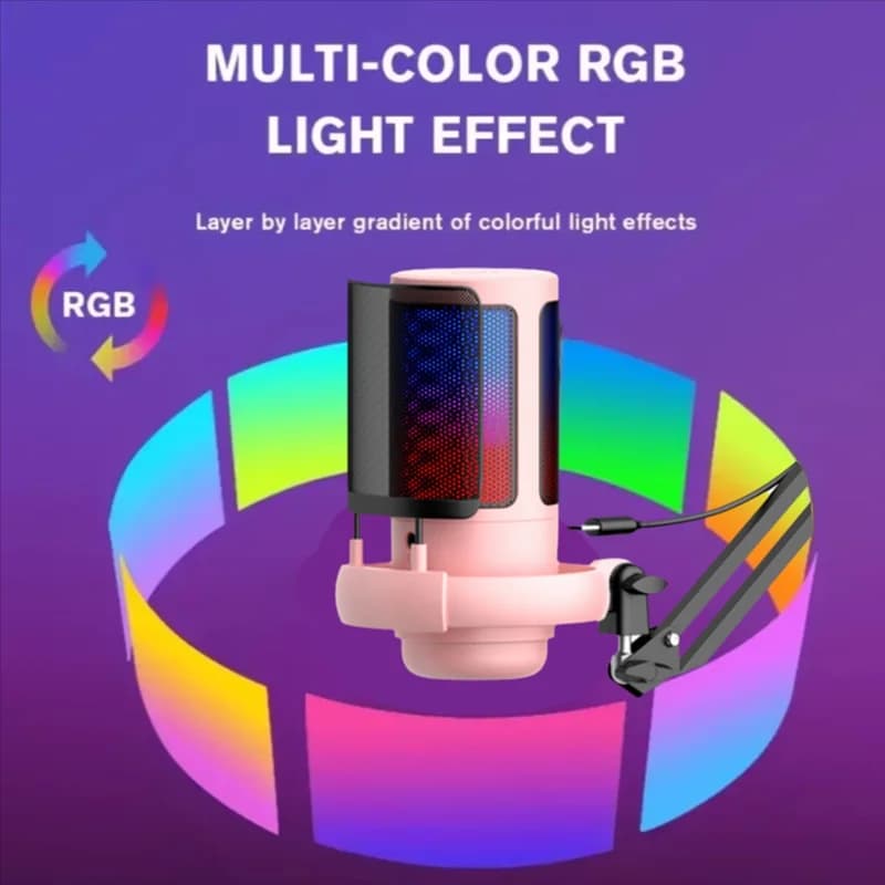 Microfono a condensatore USB ABAC-RGB con supporto in metallo per la registrazione di chiamate di gioco Esports per uso in studio