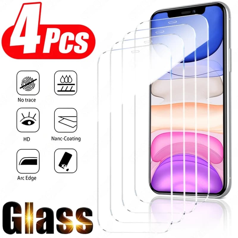 4 pezzi Proteggi schermo ad alta definizione Copertura completa per iPhone 11 12 13 14 15 16 Pro Max 14 15 16 Plus Pellicola in vetro temperato