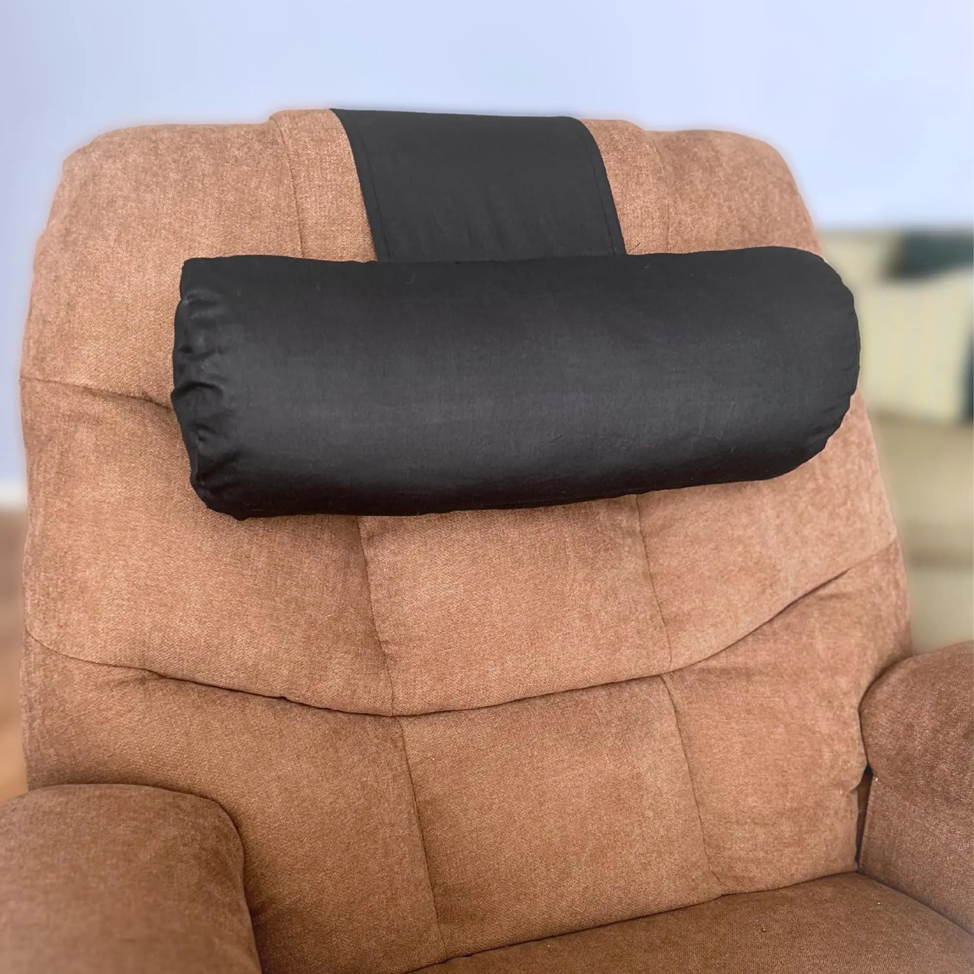 Cuscino di supporto cilindrico nero per poltrona reclinabile, comfort lombare, cervicale e per il collo, non necessita di fissaggi