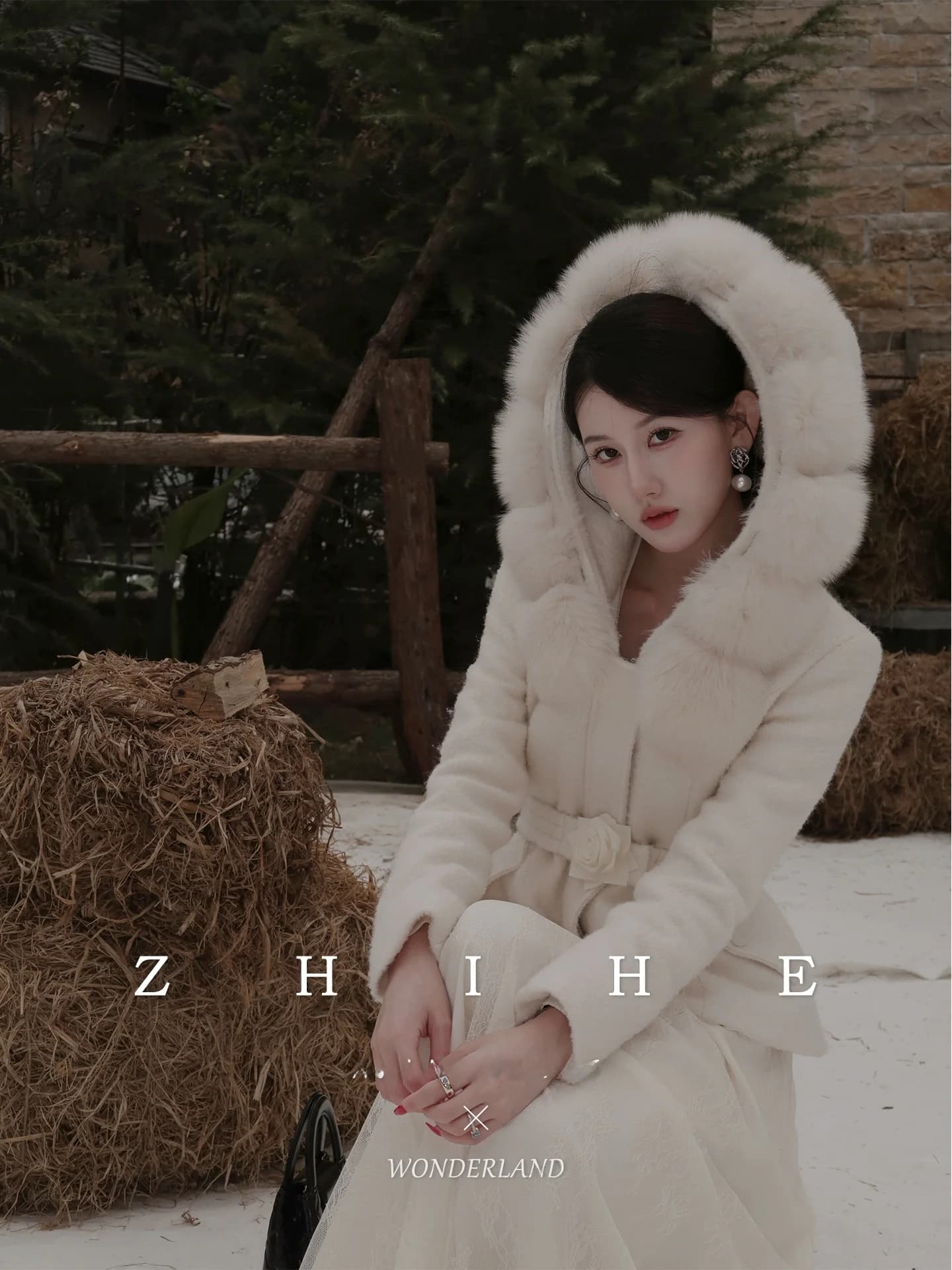 Waist-Cinching Fur Collar down Jacket Lace Skirt French Style Duck down Women's Coat Warm Long Sleeve Regular Length Butt...