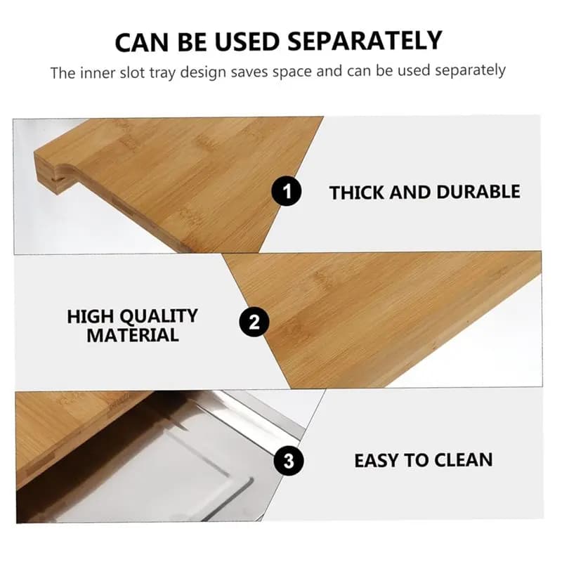 Tagliere in legno con cassetto per utensili da cucina domestici, per la preparazione di bistecche e come vassoio per servire verdure - AT48
