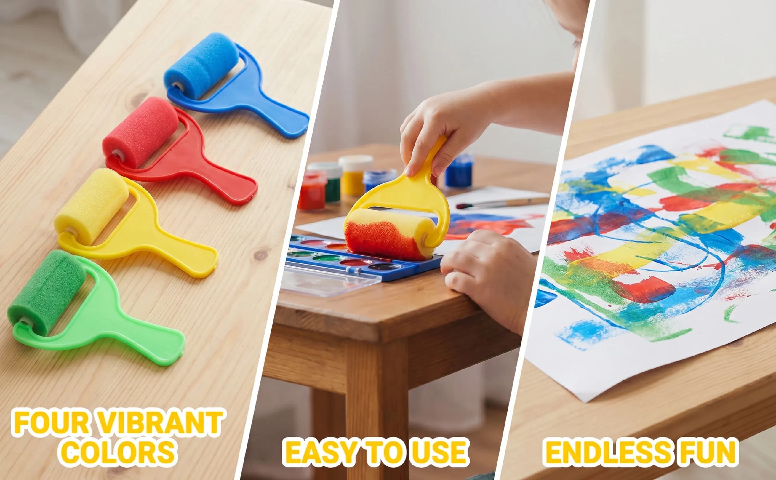 4Pcs Painting Roller Set Sponge Paint Roller with Wide Handle for Oil Watercolor Acrylic Gouache Art Crafts Drawing Tools