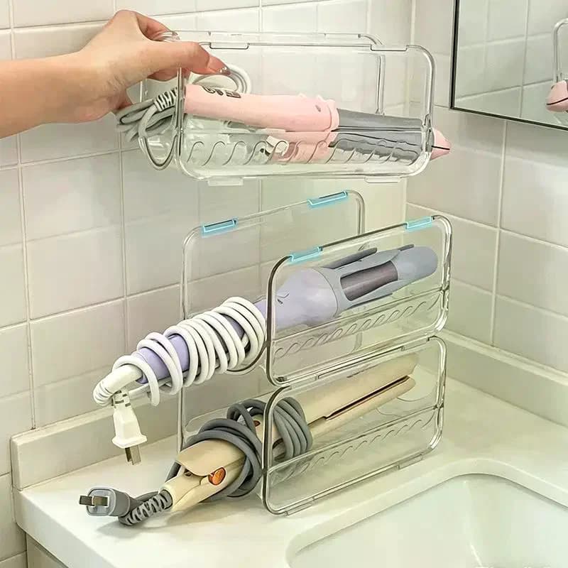 Transparent Hair Styling Tool Storage Rack Stackable Curling Iron Straightener Holder Bathroom Vanity Counter Organizer