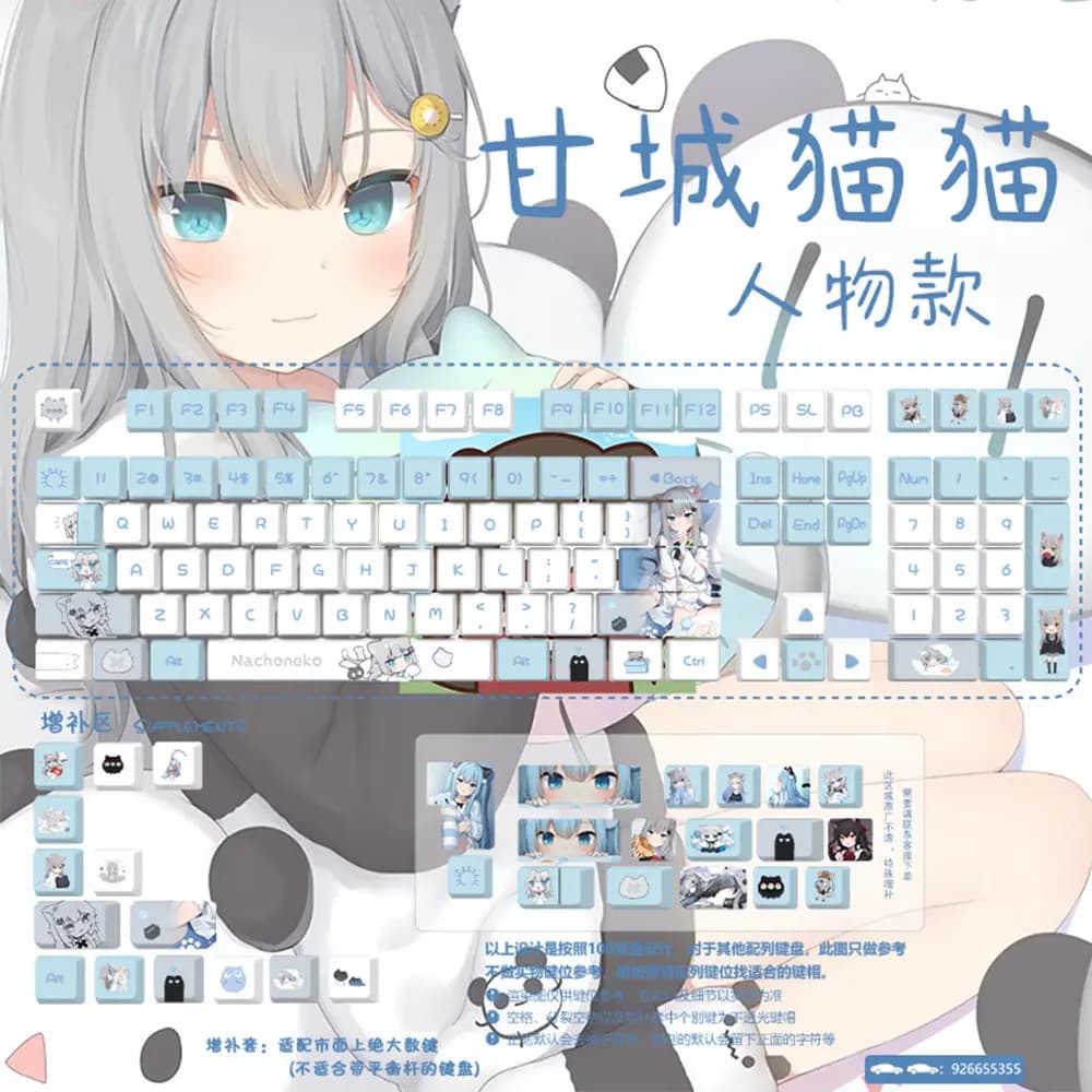 Game Anime figure Nachoneko cartoon Keycaps PBT Key Caps for Mechanical Keyboard Game Customize Transparent keycaps ornament