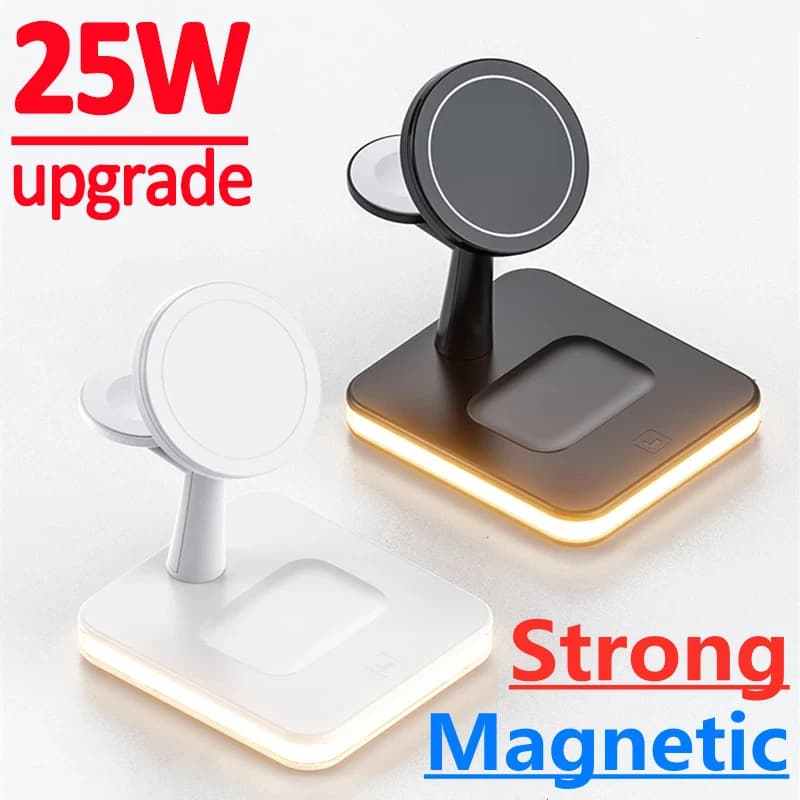 Supporto per caricabatterie wireless magnetico 3 in 1 da 25 W per iPhone 12 13 14 15 Pro Max Airpods Apple watch 8 7 6 5 Dock station di ricarica rapida