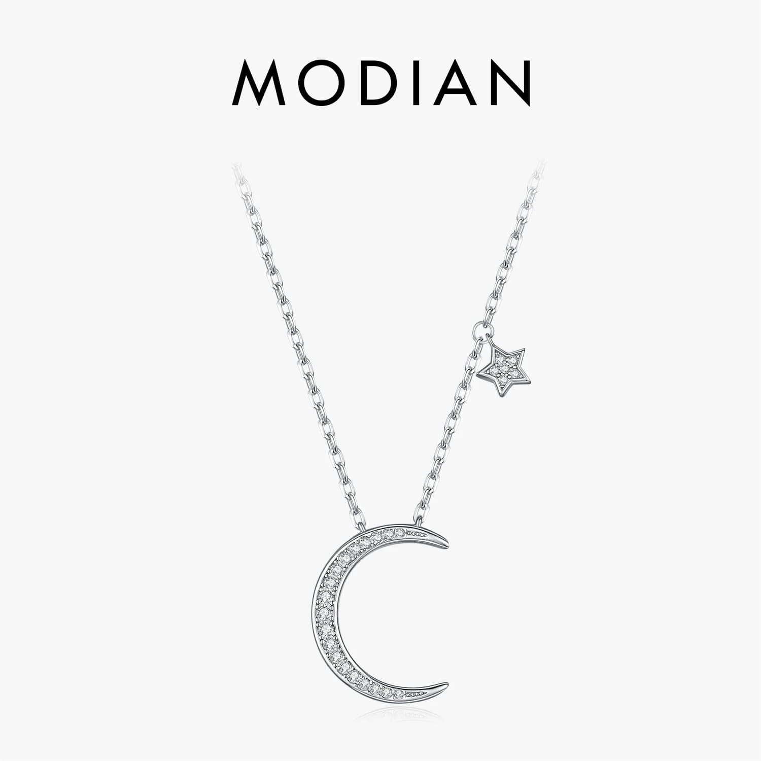 MODIAN 925 Sterling Silver Fashion Brillante CZ Luna Stelle Fascino Collane con ciondolo girocollo per le donne Gioielleria raffinata