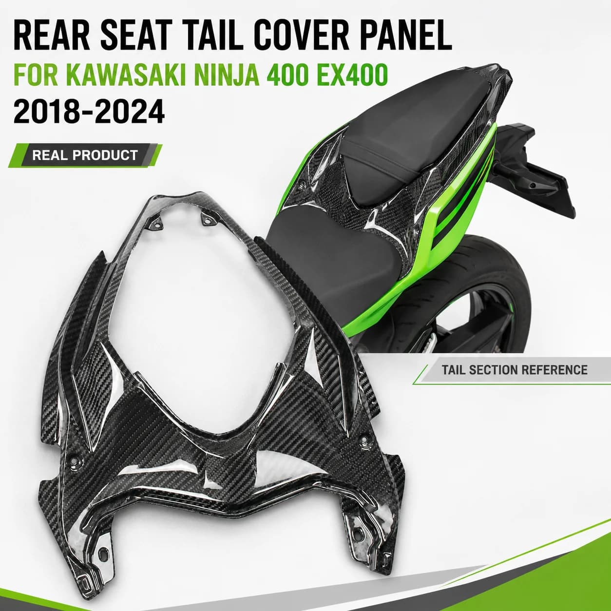 100% Carbon Fiber Motorcycle Accessories Rear Spoiler Fairing Upper Seat Panel For EX400 Ninja400 Z400 2018-2023 Moto Supplies