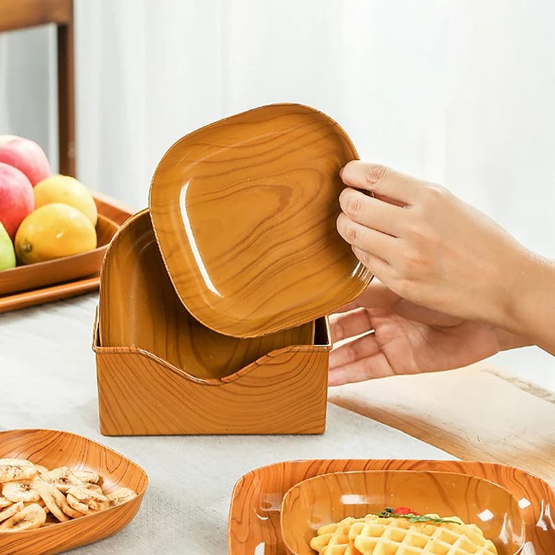Creativo imitazione legno plastica Snack piatto aceto piatto casa Sushi colazione frutta secca Snack vassoio osso sputo piatto