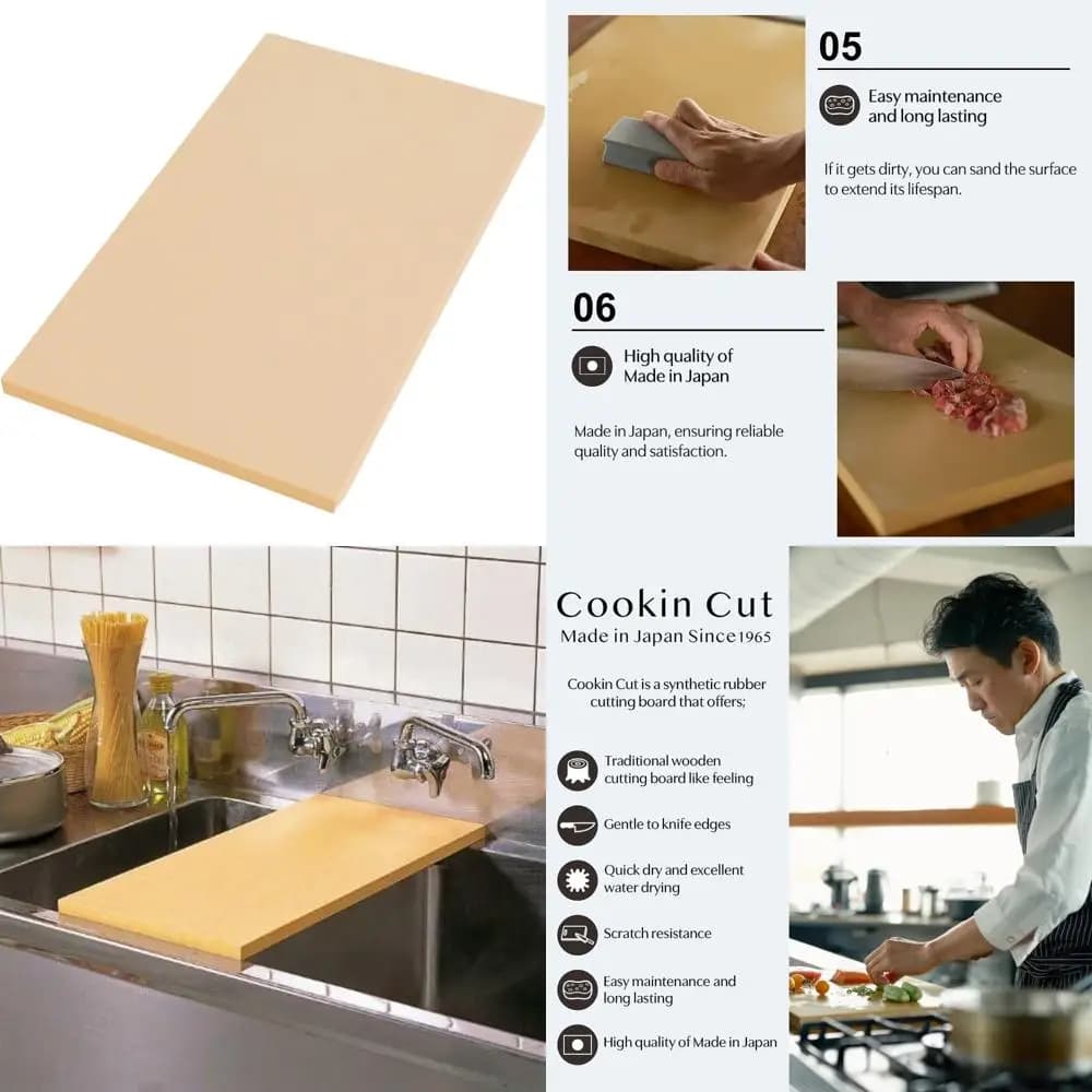 Tagliere in gomma per uso domestico, 16,5 x 9,8 x 0,5 pollici, prodotto in Giappone, taglia grande, utensile da cucina durevole