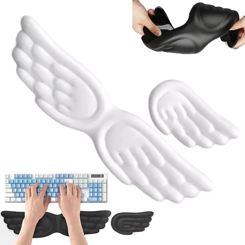 Poggiapolsi per tastiera e mouse a forma di ali d'angelo, in memory foam, antiscivolo, in silicone, ergonomico, tappetino per mouse da tavolo per laptop