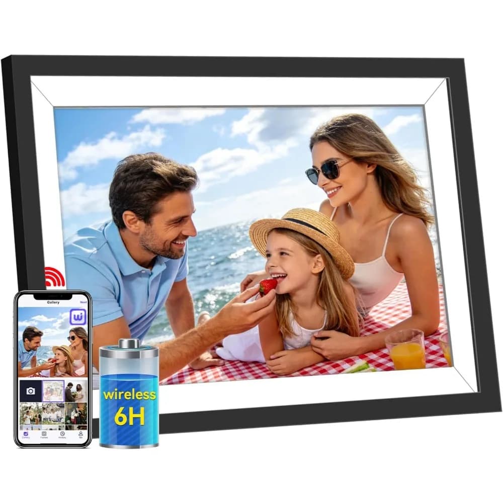 Cornice Fotografica Digitale a Batteria 10.1 Pollici HD IPS Touchscreen Senza Fili con Rotazione Automatica, Condividi Foto e Video, 32GB, Regalo