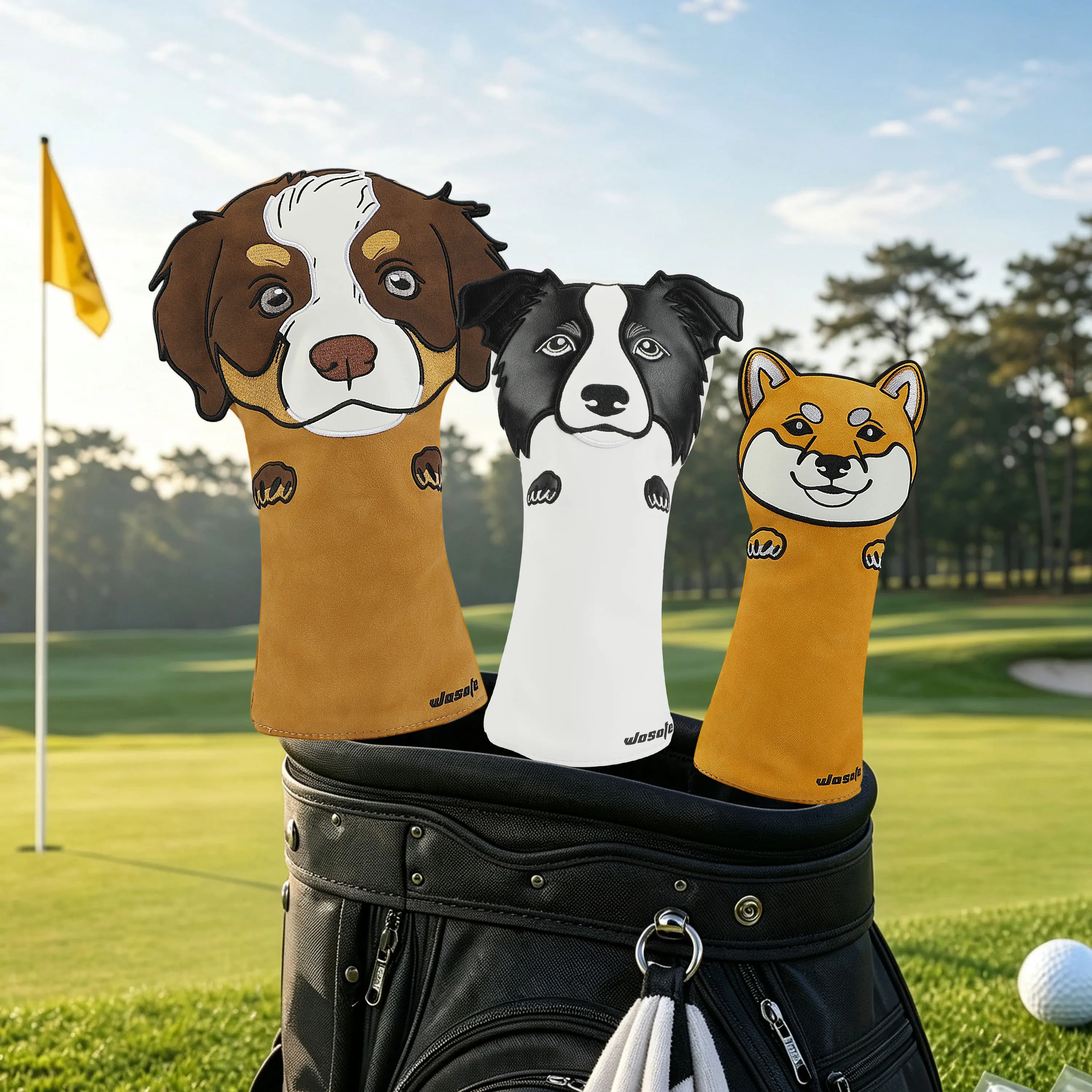 Golf Club Head Cover PU Leather Cartoon Dog Waterproof Golf Headcover For Driver Putter Protector Golf Accessories Golf Gifts