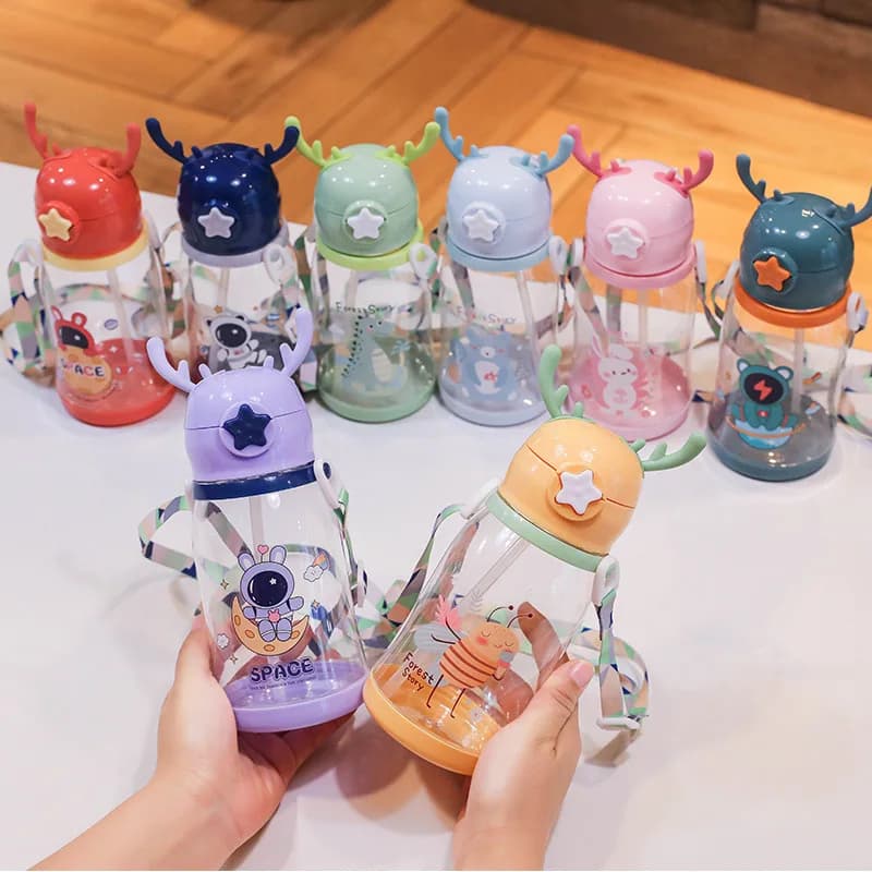 600 ml children's water bottle for school handheld children's bowl Water bottle for girls cute cartoon with straw