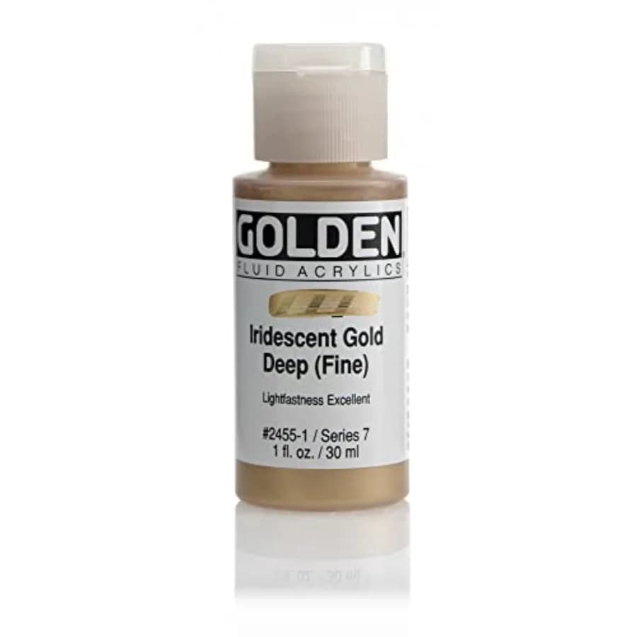 Fluid Acrylics by GOLDEN, Iridescent Gold Deep Fine,1 fl. oz. Bottle, Professional Acrylic Paint, Semi-Opaque