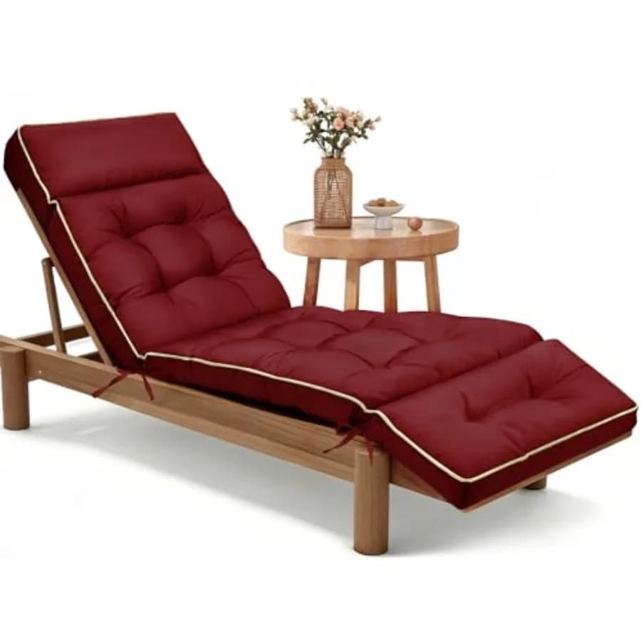 Cuscino per Chaise Longue da Esterno in Memory Foam, Cuscino per Sedia da Patio con Lacci per Mobili da Interno ed Esterno, Idrorepellente