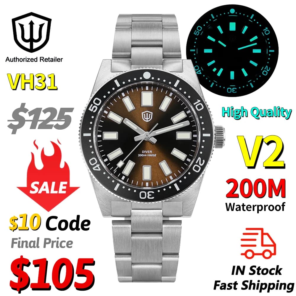 Watchdives WD1965 V2 Luxury diving watch VH31 Quartz watch Luminous sapphire 20Bar Waterproof 38Mm Vintage 62Mas Reloj Watches