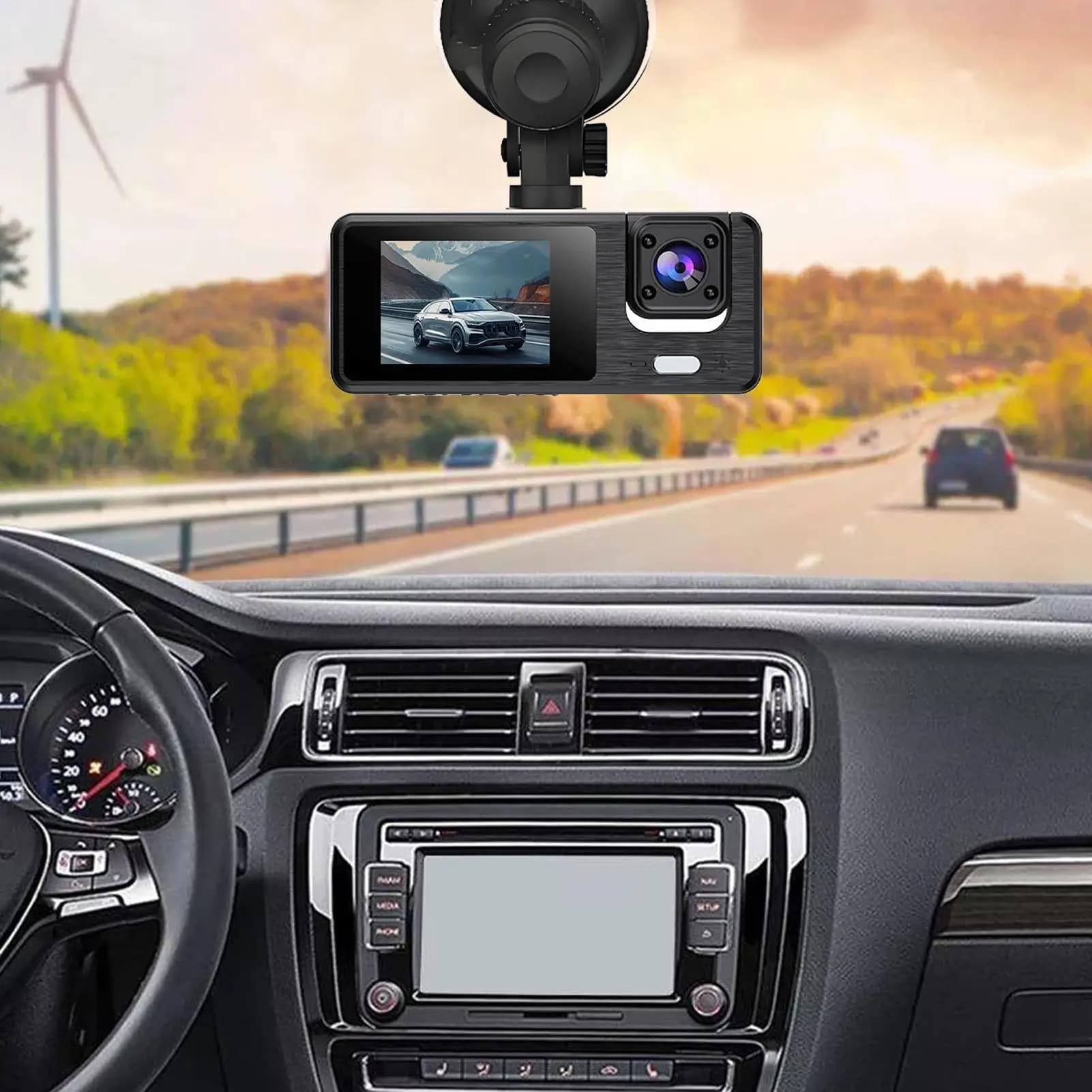 Dash Cam per auto Dash Camera a 3 canali 1080P WIFI Immagine di retromarcia Visione notturna a infrarossi Monitor anteriore posteriore per veicoli da corsa