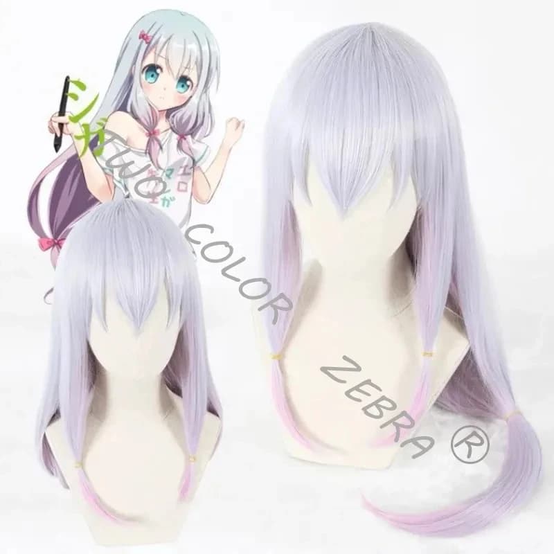 A;3\v,7'd/New Anime Eromanga Cosplay Suits Izumi Sagiri Pink Pajamas Long Silver Wig Ero-Sensei Kawaii Girls Loc;3;h\7.l/