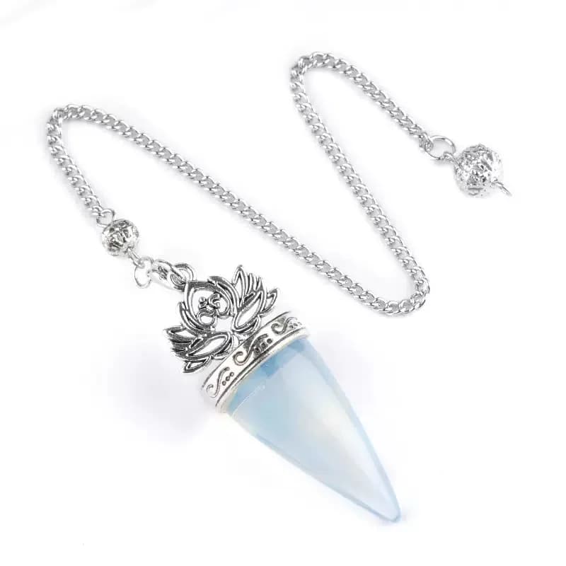 Reiki Opale Pendolo per Divinazione Risposte Asta da Dowsing Lusso Argento Colore Opalite Wicca Fiore della Vita Pendolo Spirituale X385