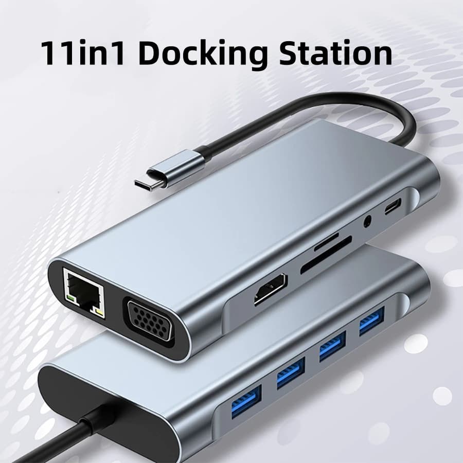 Docking station per laptop Thunderbolt 3 hub USB C 11 in 1 con Ethernet 100 Mbps, 4K UHD, VGA, 3,5 mm, USB, PD100W, lettore di schede TF/SD