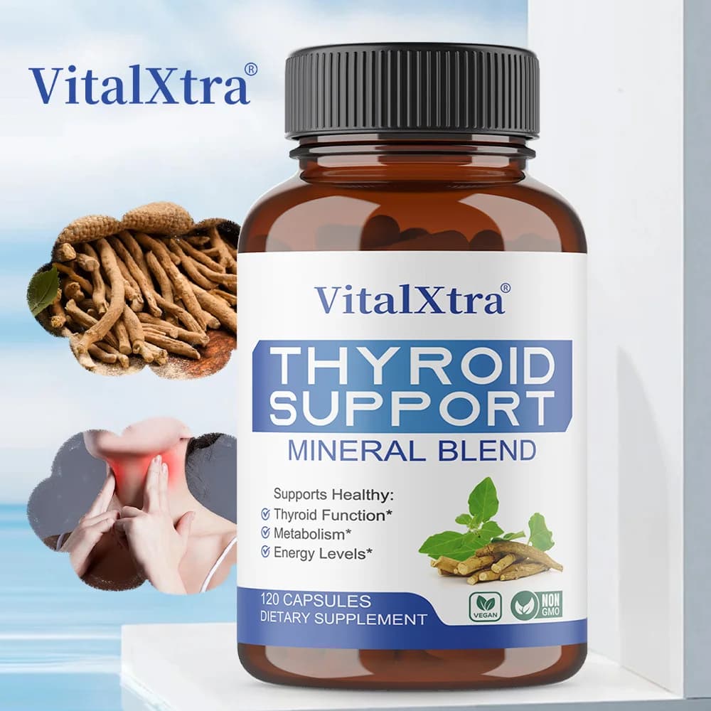 Thyroid support supplement: increases energy, concentration and metabolism - Contains vitamin B12, iodine, selenium, zinc, Ashwagandha, etc.