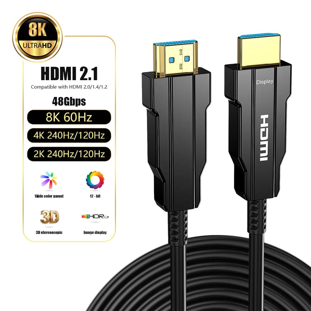 Cavo in Fibra Ottica HDMI 2.1 8K 8K60Hz 4K240Hz con HDR Dinamico/eARC/HDCP 48Gbps Compatibile con TV LG Samsung Sony PS5 Xbox