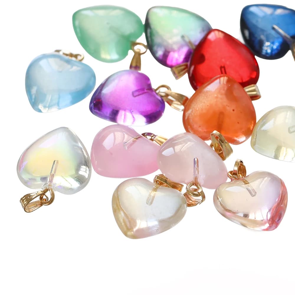 10Pcs Czech Lampwork Glass Heart Shaped Loose Bead Charms Pendants for DIY Earrings Necklaces Handmade Jewelry Making Findings
