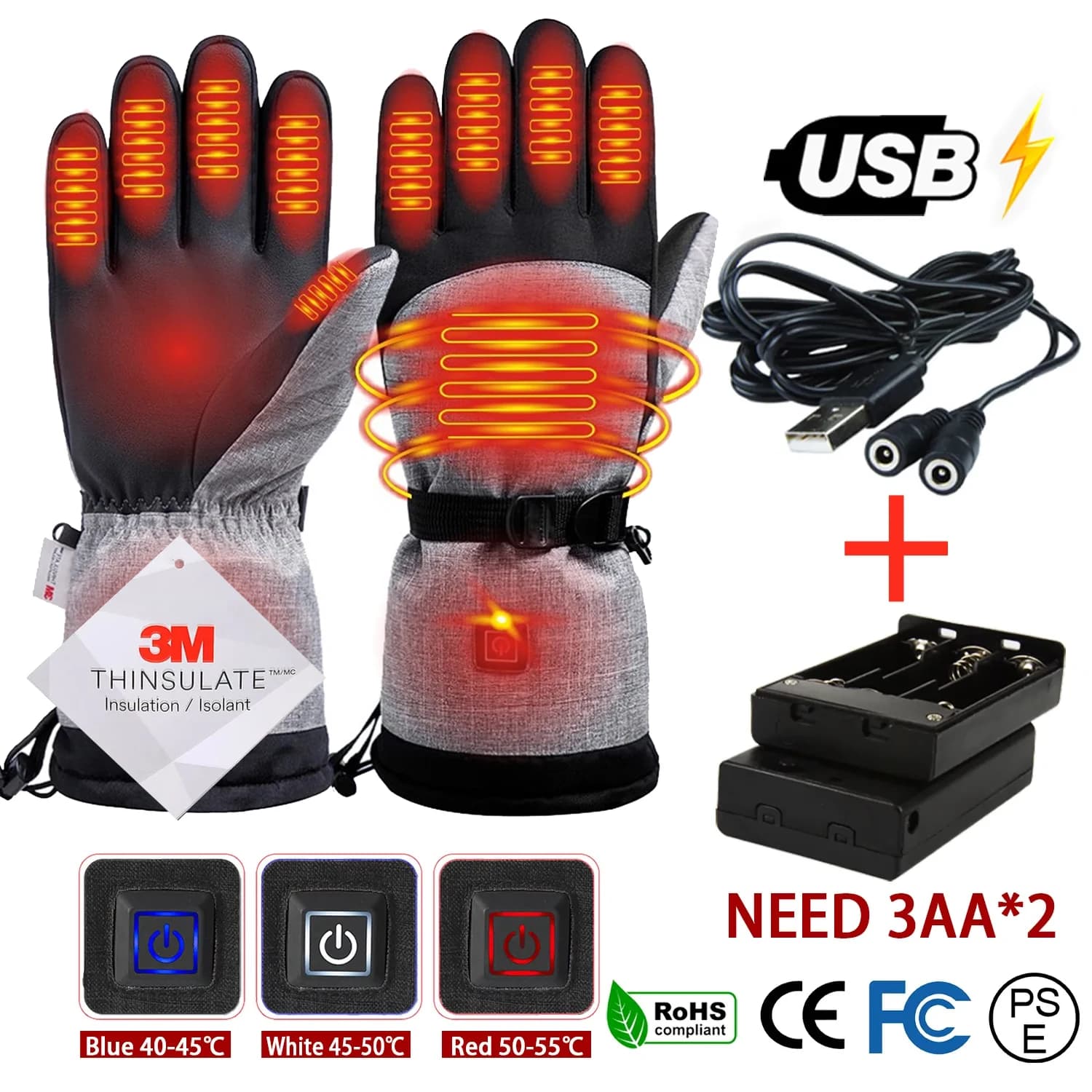 Winter Gloves 3M Cotton Heating Hand Warmer Electric Thermal Gloves Waterproof Snowboard Cycling Motorcycle Bicycle Ski Outdoor