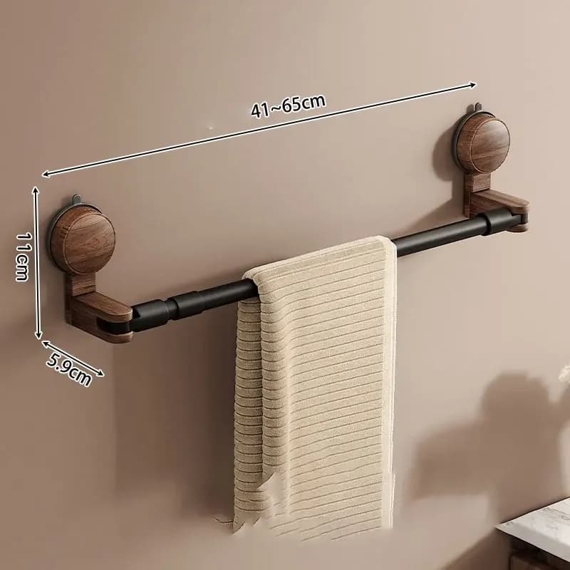 No Drilling Walnut Wood Pole For Towels Holder Suction Cup Retractable Towel Rack Bathroom Storage