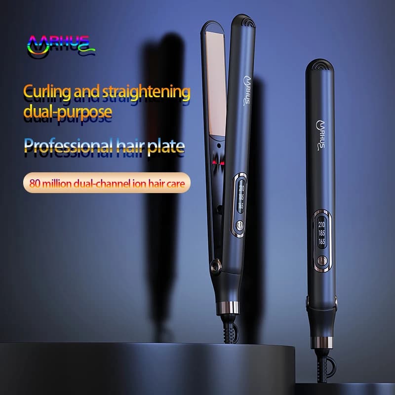 Straightener and Hair curler 2 in 1, with Negative Ions and Essential Oil, Professional and Safe Equipment for Hair Care