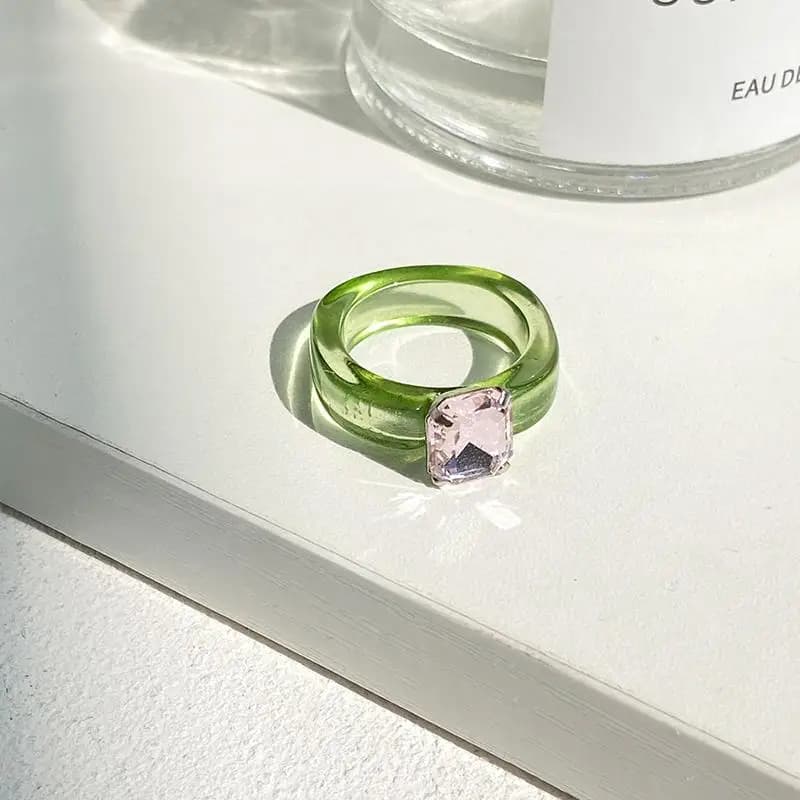 Women Colorful Zircon Resin Ring Fashion Simple Inlaid Cute Jewelry for Birthday Party Use