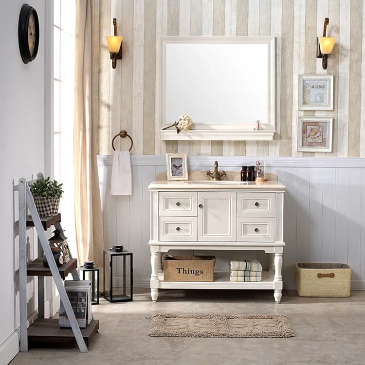 Mobile da Bagno di Lusso in Legno Massello Pronto all'Uso, Conveniente, con Specchio e Lavabo Integrato