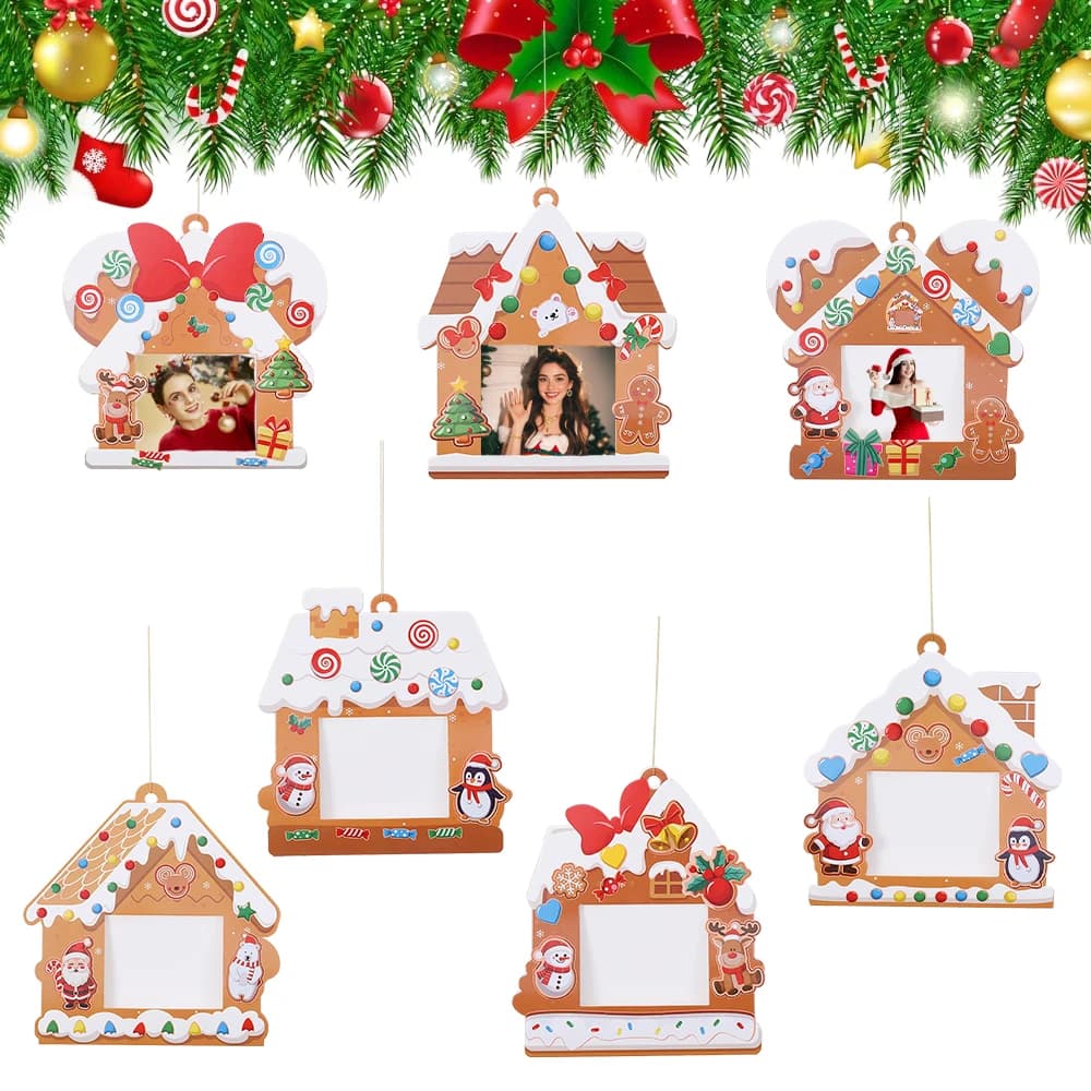 64 pz/set Natale Casa di Pan di Zenzero Photo Frame Carte con Adesivi FAI DA TE Portafoto Albero di Natale Appeso Ciondolo Navidad
