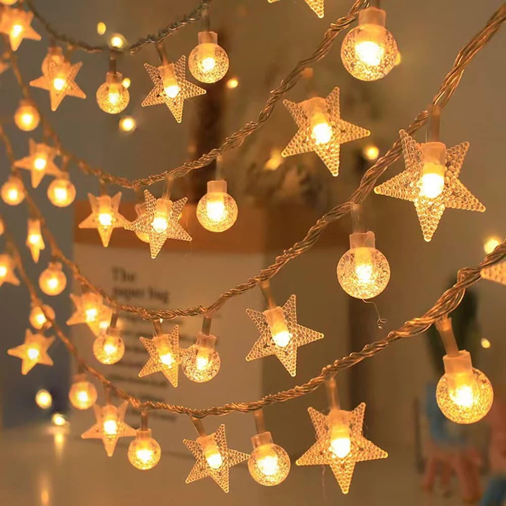 1.5/3M Christmas LED Fairy String Lights,Snowflake Star Ball Lights,Waterproof LED Lamp,Christmas Tree Garden Home Decoration